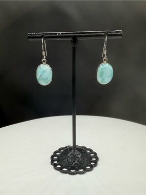 Natural Larimar Sterling Silver Dangle Earrings | 1.24 Inches